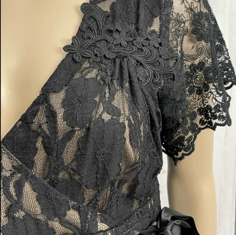 Vintage Spencer Alexis Black Floral Lace Cocktail Dress Gothic Goth Romantic